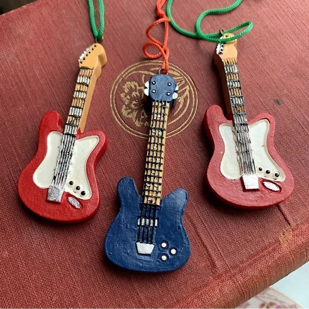 Wooden Guitar Christmas Ornaments